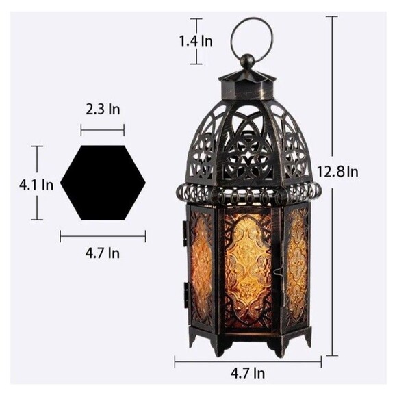 Exquisite Vintage Style Moroccan Candle Lantern Decorative Lighting Bronze Amber - Picture 2 of 8